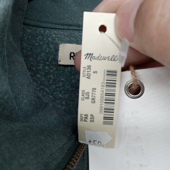 Rivet & Thread Sweater Womens Small Dusty Green Pullover 1/4 Zip Crop Madewell - Picture 3 of 8